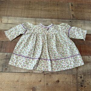 Vintage Floral Baby Dress Long Sleeve Lace Trim Cottagecore Dress